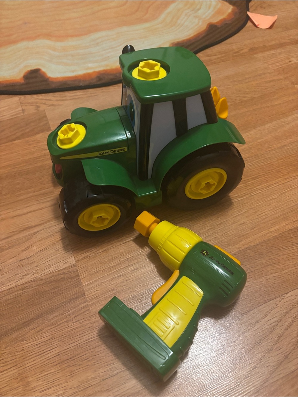 John Deere Green and Yellow Kids Tractor Playset with Toy Drill